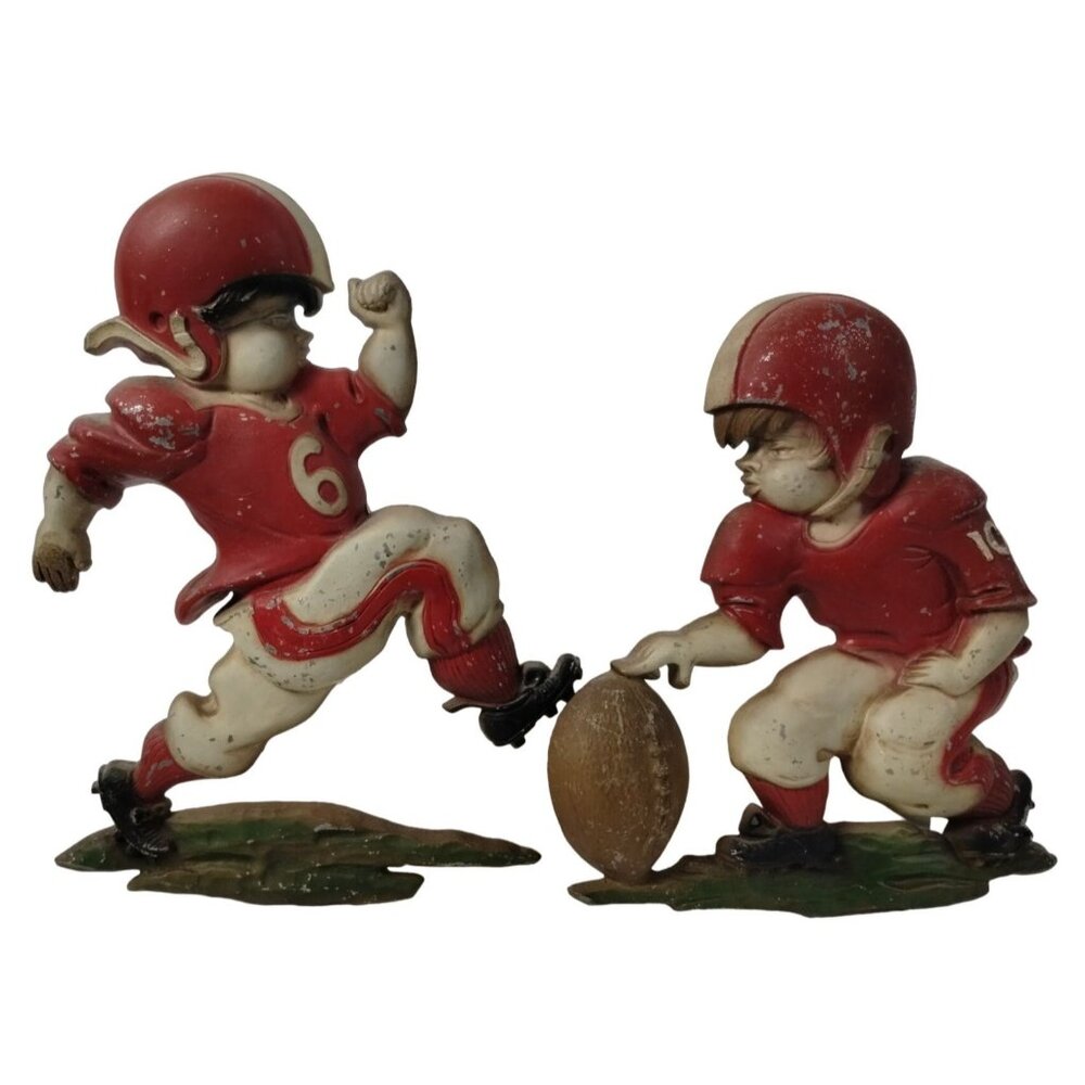 Vintage Sexton Football Players Cast Aluminum Wall Hangers 2 PCS Field Goal 70s